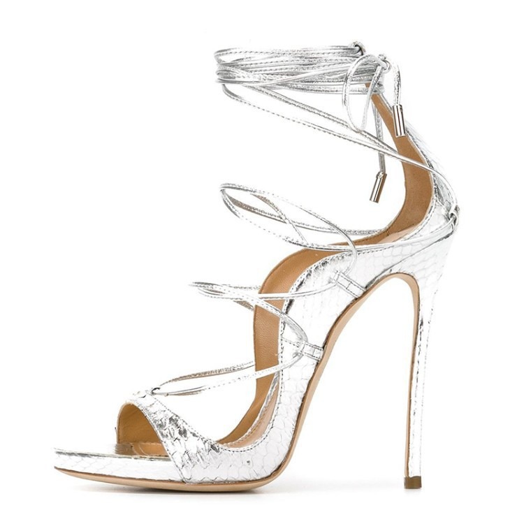 Summer Lace Up Sandals Slim Heels High Heels Large Sizes 34-46 Gold - Image 5